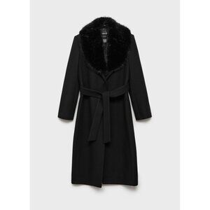 NEW MANGO Manteco wool coat detachable fur collar BLACK SIZE XXS /100%AUTHENTIC